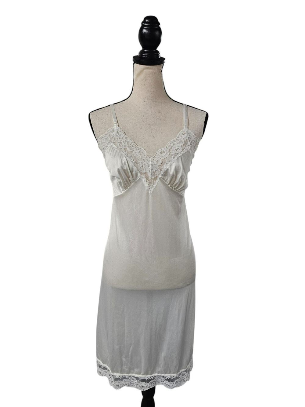 Vtg Sliperfection Womens Babydoll Midi Slip Dress Size M 38 Satin Lace